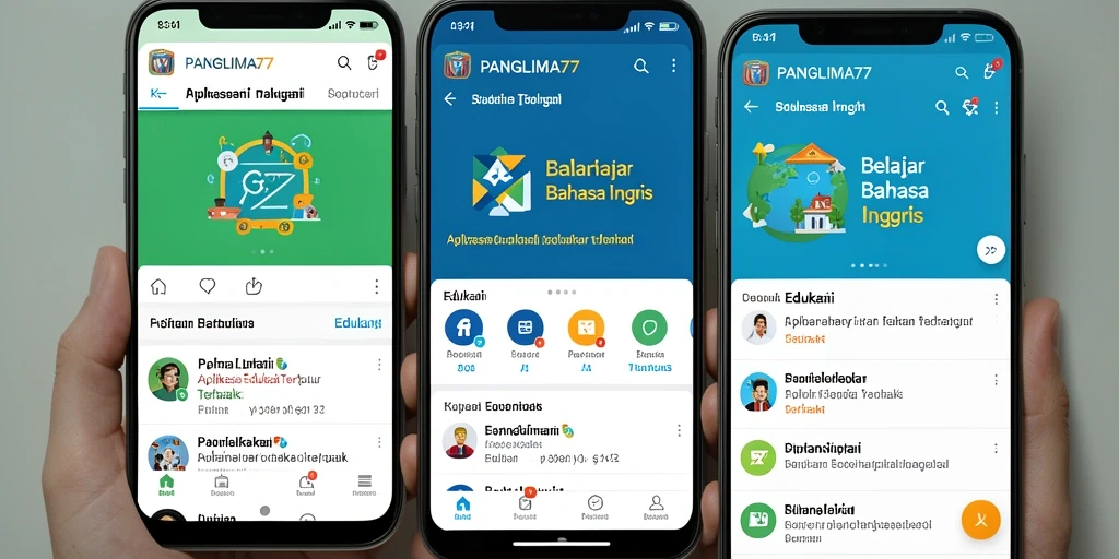Tampilan antarmuka aplikasi PANGLIMA77 untuk belajar bahasa Inggris.